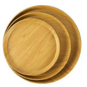 Ensemble de plateaux de service ronds en bois grainé, 3 tailles, pour thé, dessert, sushi, cuisine japonaise et coréenne - Product Image 1