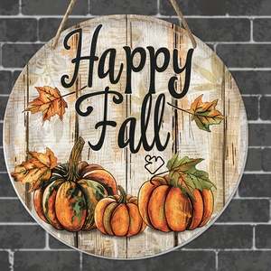 Plaque murale ronde en bois, décoration d'automne avec citrouille, décoration de Thanksgiving, plaque circulaire suspendue en buis - Product Image 3