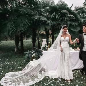 LUOXIN शादी विंटेज दुल्हन पर्दा आइवरी सुंदर लंबे फीता घूंघट कंघी के साथ - Product Image 2