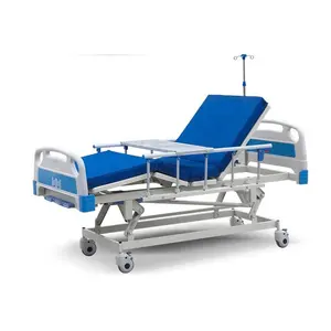 Многофункциональная ручная кровать, регулируемая кровать из АБС-пластика, три кривошипа, Больничная кровать с роликами и ограждением
