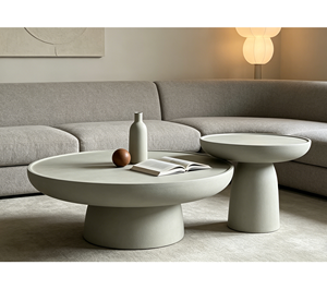 Table basse ronde en micro-ciment et fibre de verre, style minimaliste de luxe pour salon - Product Image 1