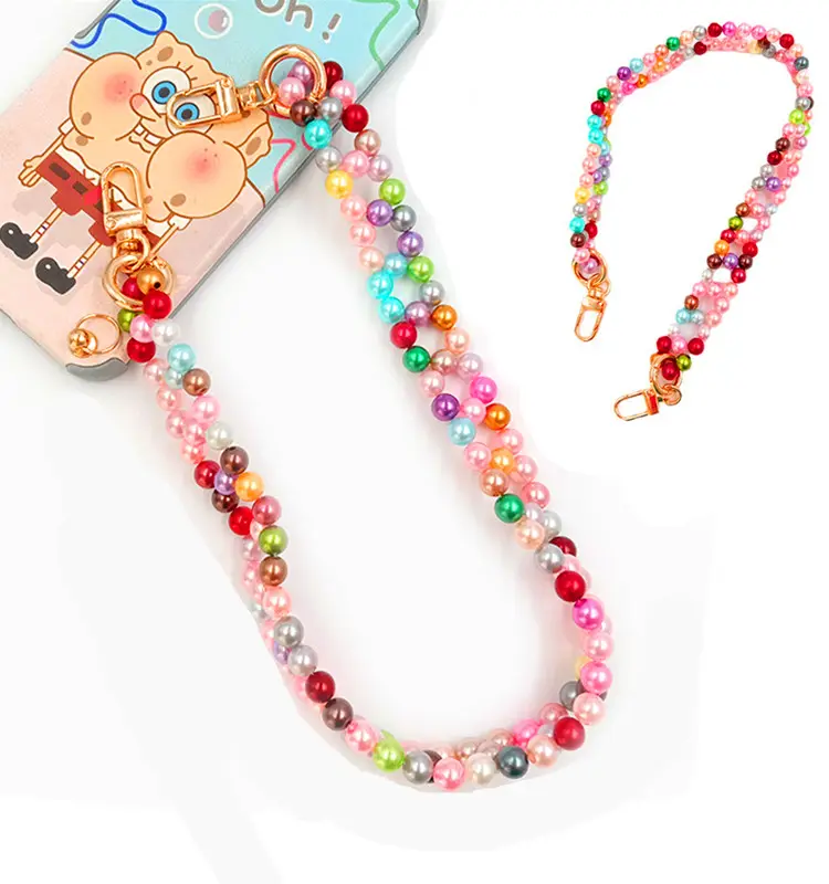 Multi Color Diy Acrylic Crystal Pearl Mobile Phone Chain Beads Phone Case Charms Hook handbag Straps Crossbody Fashion Chain