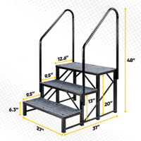 Escabeau pliant robuste à 3 marches en acier avec mains courantes, conception de rangement compact, capacité de 660 lb, antidérapant pour camping-car, porche, spa, chalet en bois