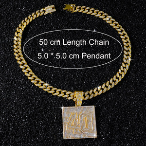 Collar con Colgante Cuadrado Chapado en Oro de Aleación Estilo Hiphop con Diseño Creativo Nuevo 2026, Número 40, Joyería de Moda para Hombre - Product Image 5