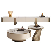 Nouvelle Meuble TV Moderne de Luxe avec Pieds en Bois, Ensemble Meuble TV et Table Basse en Bois pour Salon, Mobilier Haut de Gamme