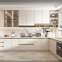 Armoires de cuisine profilées en bois massif sur mesure, finition marbre acrylique, couleurs personnalisables, style vintage, luxe moderne, respectueux de l'environnement