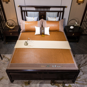 Ensemble de tapis en rotin double face 1,2 m 1,5 m 1,8 m 2,0 m, literie rafraîchissante style chinois, drap-housse en soie glacée lavable en machine - Product Image 2