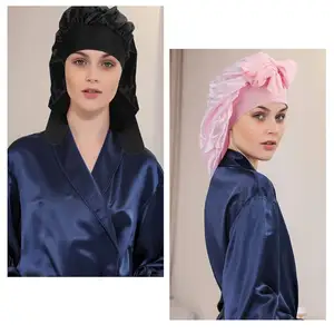 Diskon besar harga langsung pabrik topi tidur khusus bonnet satin rambut topi tidur malam bungkus rambut untuk wanita