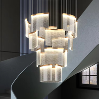 Lustre en cristal LED grand format pour bâtiment duplex, hauteur réglable, intensité variable, blanc chaud 3500K, angle de faisceau 360°, pour plafond de salon