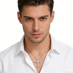 CUSTOM SILVER 10K/14K/18K GOLD PLATED LAB GROWN CVD DIAMOND CLASSIC ENGAGEMENT GIFT SWEATER <b>CHAIN</b> NECKLACE <b>CROSS</b> PENDANT - Product Image 6