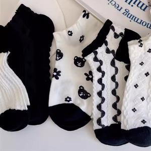 Women's Ankle Socks Black White Floral Bear Pattern Breathable Sweat Absorbing <b>Spring</b> Summer Korean Style Lace Short Socks - Product Image 3