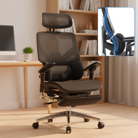 Chaise de bureau ergonomique en maille avec accoudoirs 5D et siège en mousse moulée moderne, pour personnes de grande taille, avec repose-jambes