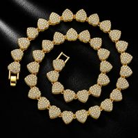 Nouvel Arrivage Collier avec Pendentif Cœur Pavé de Zircons pour Hommes, en Alliage de Zinc, Chaîne Maille Cubaine, Bijou de Cou Style Hip-Hop Rapper Club