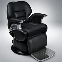 Fauteuil de Barbier Électrique Robuste avec Relevage et Inclinaison, Repose-Pieds et Accoudoirs Chromés pour Salon de Coiffure et Institut de Beauté