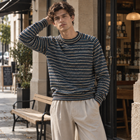 Pull d'hiver personnalisé ODM pour homme, col rond, rayures, blocs de couleur, tricoté, épais, chaud et polyvalent