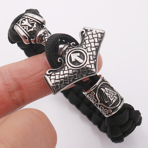 Moda de lujo vikingo nórdico Acero inoxidable brújula cuenta cuerda trenzada Thor Mjolnir martillo Paracord pulsera <span class=keywords><strong>para</strong></span> hombre - Product Image 6