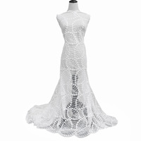 Largeur 130 cm blanc broderie maille luxe dentelle tissu paillettes perles Voile français dentelle tissu pour fête robe de mariée