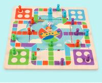 En bois 2 en 1 échiquier volant double face serpent et échelles échecs volants jeu de société multifonctionnel deux en un