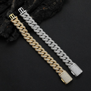 18Mm Wide Cuban <b>Bracelet</b> With Three Rows of Zirconium Classic Cuban <b>Bracelet</b> <b>Copper</b> Studded With Zirconium Tanjing Fashion - Product Image 2