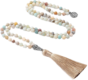Collana con 108 Perle Mala 6/8mm, Perle per Preghiera e Meditazione Yoga, Annodate a Mano con Ciondolo <span class=keywords><strong>Albero</strong></span> della Vita e Nappa, Collana Lunga - Product Image 1