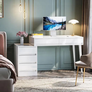 Bureau blanc avec tiroirs, bureau d'ordinateur moderne pour la famille, convertible en coiffeuse - Product Image 2