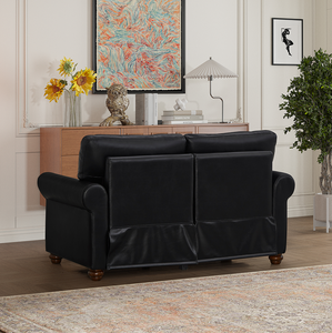 Living Room <b>Sofa</b> Loveseat Black Faux Leather - Product Image 6