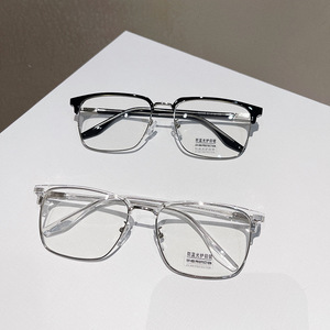 Monture de lunettes carrée Qianai, taille moyenne, anti-lumière bleue, lunettes optiques pour hommes, design hybride métal TR - Product Image 5