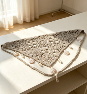 Foulard de taille ajouré en crochet à motif triangulaire avec pendentifs coquillages, style bohème, ceinture décorative à nouer pour la plage et les vacances, cache-jupe superposable - Product Image 6