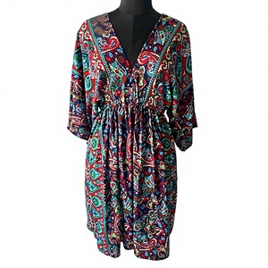Boho Printed Midi <b>Dress</b> With Tie Neck And Three Quarter Sleeves <b>Loose</b> Fit <b>Summer</b> Casual Woven <b>Dress</b> Paisley Pattern - Product Image 1