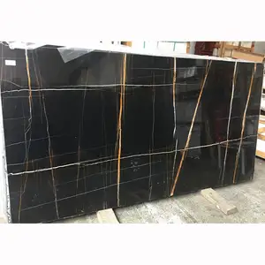 Price of Marble in Tunisia Black Polished Sahara Noir Marble with Golden and White Veins