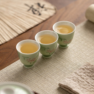 Hand Painted Apricot Blossom Ceramic <b>Teacup</b> Secret Green Stem Tasting Cup For Kung Fu Tea Set Household Master Cup - Product Image 4