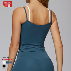Haut de yoga pour femme Disko Sport, effet deux pièces, col carré, coupe ajustée, avec bordure contrastante, noir, bleu marine, fumé, qualité supérieure - Product Image 4
