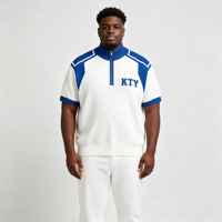 Pull en tricot jacquard à col quart zippé, rayé bleu et blanc, simple et brodé, pour homme, Odm Oem