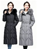 Nouvelle doudoune d'hiver pour femme avec col en cuir, doudoune en duvet de canard de haute qualité, élégante et chaude, longueur mi-cuisse