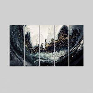 Elegante Impresión en Lienzo de Mármol Negro y Dorado: Decoración Moderna de Lujo, JUEGO DE 5 LIENZOS - Product Image 2