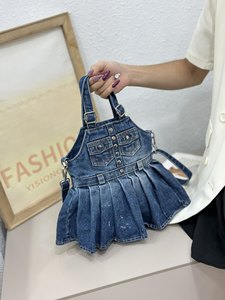 Women's Cute Fashion Denim Ruffle Tote Bag with <b>Skirt</b> Shape Design Portable High Quality for Spring Summer Autumn - Product Image 2