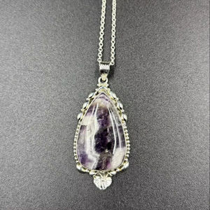 Collar con colgante de amatista Chevron de Plata de Ley 925 con piedra preciosa religiosa Vintage de diamantes, regalo perfecto para ella - Product Image 1