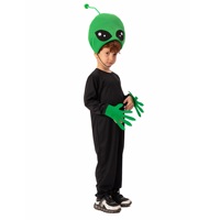 Costume d'alien de luxe avec masque vert à capuche et gants, combinaison spatiale noire pour Halloween