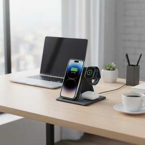 Support de charge sans fil 3 en 1, organiseur de bureau pliable, <span class=keywords><strong>chargeur</strong></span> rapide pour iPhone 15 14 Pro Max, Apple Watch, AirPods - Product Image 1