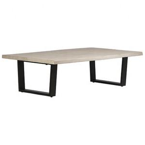 Mesa de Centro Moderna de Madera Maciza, Forma Rectangular, Mesa Auxiliar de Madera con Base de Hierro Negro - Product Image 1