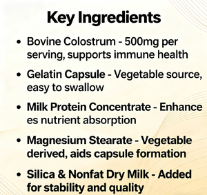 Capsules de colostrum bovin (500 mg) OEM/ODM : Soutien immunitaire et digestif, équilibre intestinal pour une santé holistique - Product Image 3