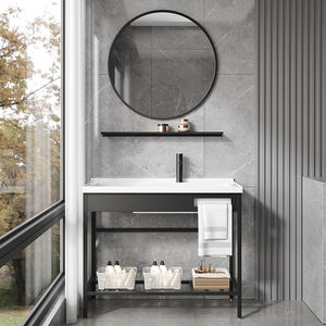 Moderno <span class=keywords><strong>lavabo</strong></span> da tavolo in acciaio inox portasciugamani Free Standing lavello con Washboard Dressing specchio Stand Set di vanità - Product Image 1