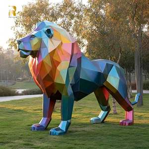 Scultura <span class=keywords><strong>di</strong></span> <span class=keywords><strong>Leone</strong></span> in Acciaio Inossidabile Personalizzata RELONG, Design Geometrico per Area <span class=keywords><strong>di</strong></span> Ricevimento Esterna - Product Image 1