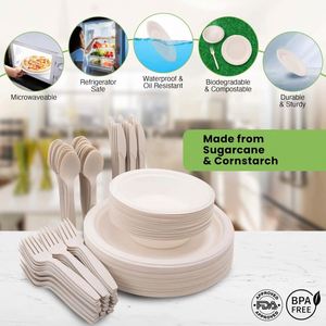 Lot de 10 assiettes jetables en papier biodégradable à base de canne à sucre avec revêtement UV - Product Image 3