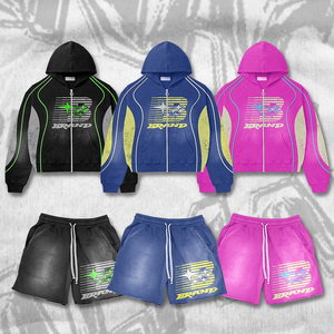 Brand <b>Men's</b> <b>Hoodie</b> & <b>Shorts</b> <b>Set</b> Sporty Zipper Sweatshirt Matching Outfit Sublimation Print Breathable Polyester Spring Wear <b>Set</b> - Product Image 1