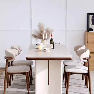 French Rock Slab Esstisch Moderner einfacher High-End-Luxus aus massivem Holz und Marmor für kleine Wohn möbel - Product Image 2