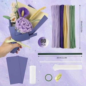 Kit de mini-bouquet élégant Duo : Créez une rose géante et un anthurium avec des tiges en chenille, 5 combinaisons de couleurs pastel douces - Product Image 2