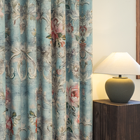 Rideaux occultants européens à motif pivoine, plissés à la française, bleu sarcelle et rose floral, pour salon, style minimaliste, vente en gros au mètre