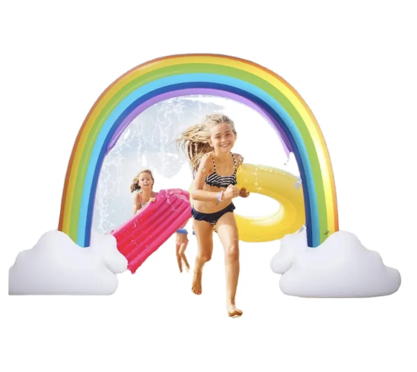 Pabrik Penjualan Langsung Inflatable Air Mengapung Rainbow Sprinkler Arch untuk Anak-anak