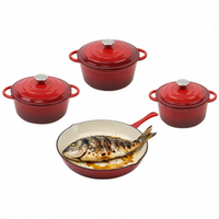 Ensemble de 7 pièces/4 casseroles en fonte émaillée, batterie de cuisine multifonctionnelle sept pièces avec poêle et faitout pour la cuisine domestique